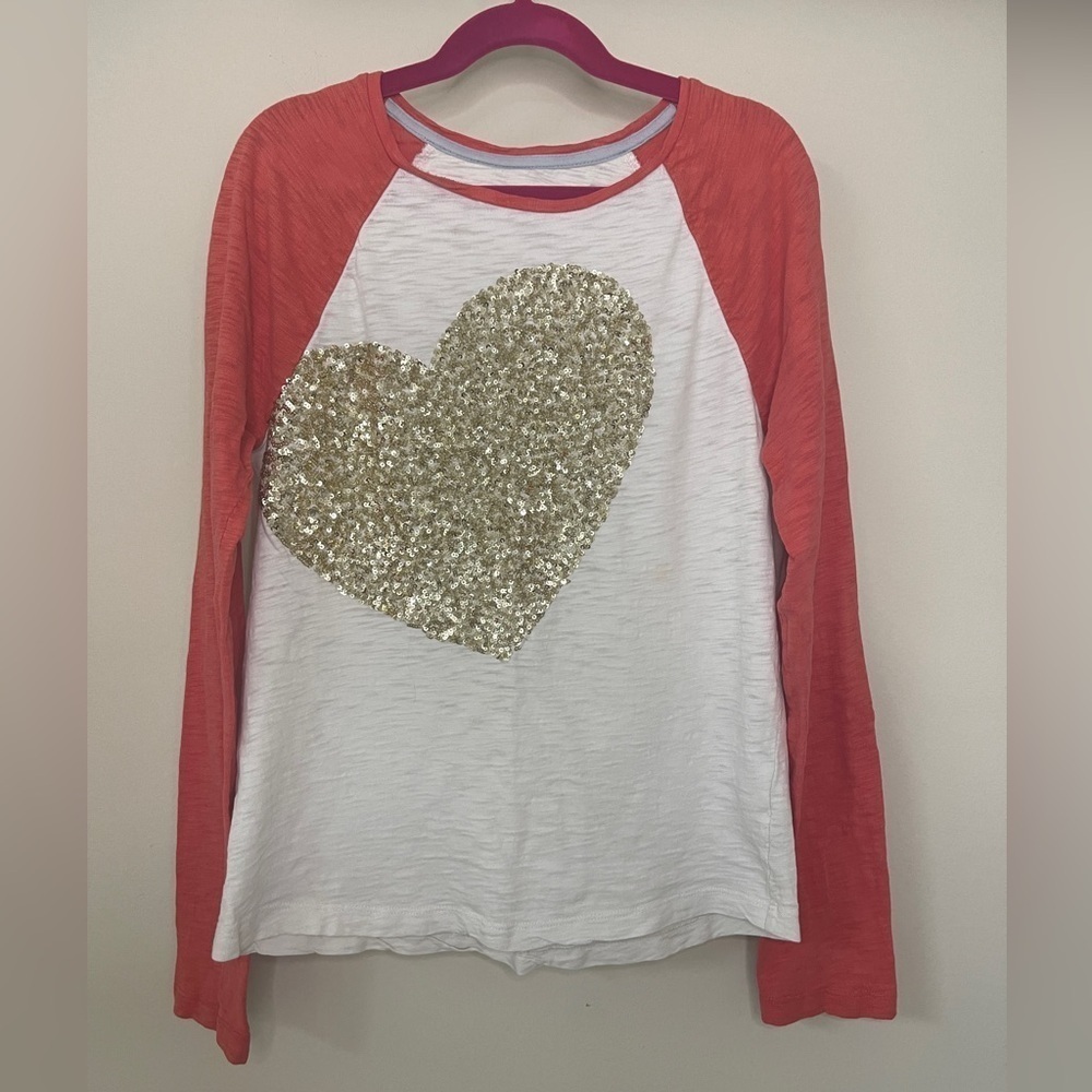 Johnnie B by Boden: Girls Sequin Gold Heart Raglan T-Shirt, Size 11-12Y